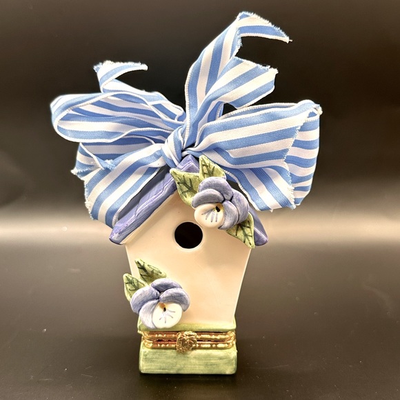 Vintage 1998 Mud Pie Birdhouse Porcelain Hinged Ring Box Trinket Box - Picture 1 of 4